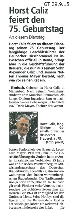 Horst Caliz feiert 75 Geburtstag